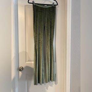 Green velvet bell bottom pants size M